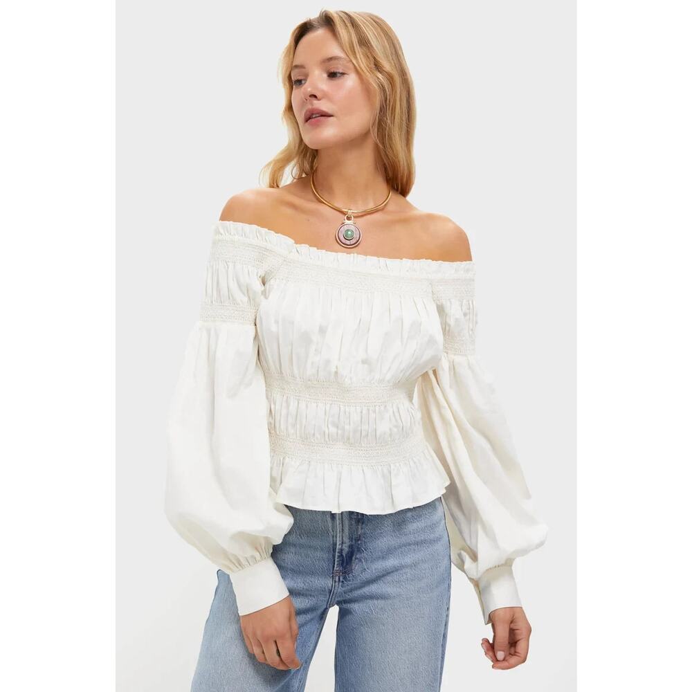 Tuckernuck Vintage White Smocked Adeline Blouse Size - XXXL